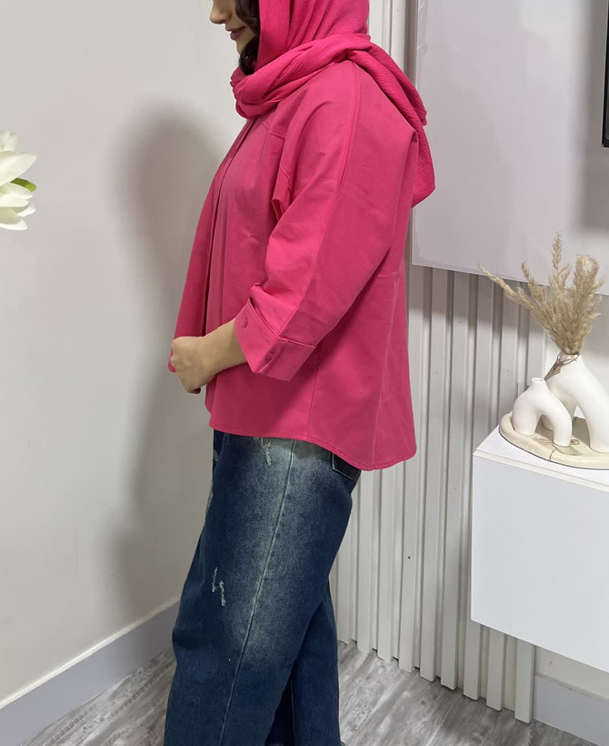 شومیز استین سه ربع لینن بدون ابرفت
