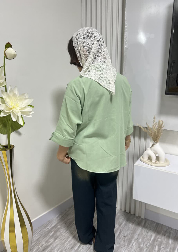 شومیز استین سه ربع لینن بدون ابرفت