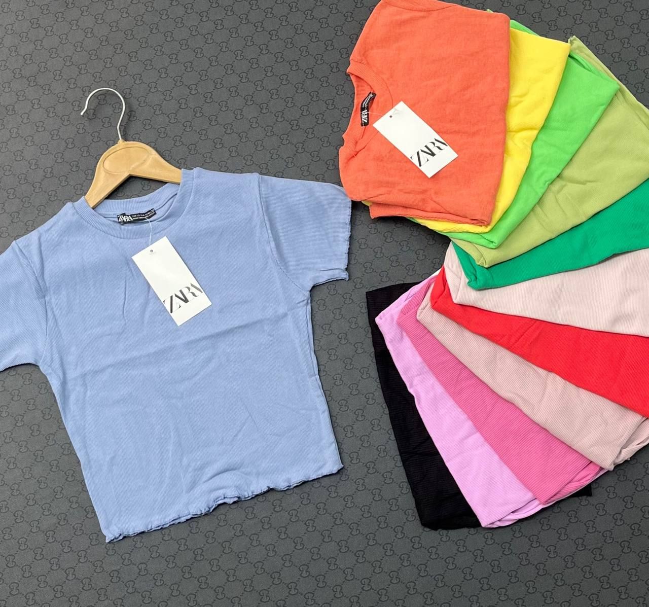 کراپ تین کثیف دوزی وارداتی خارجی مارک zara با رنگبندی پاستیلی